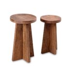 Rustic Brown Acacia Wood Side Table Set Of 2