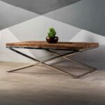 Sleeper Wood Coffee Table With Stainless Steel Base