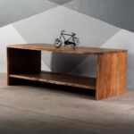 Live Edge Acacia Coffee Table With Shelf
