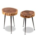 Natural Acacia Log Wood Side Table Set Of 2